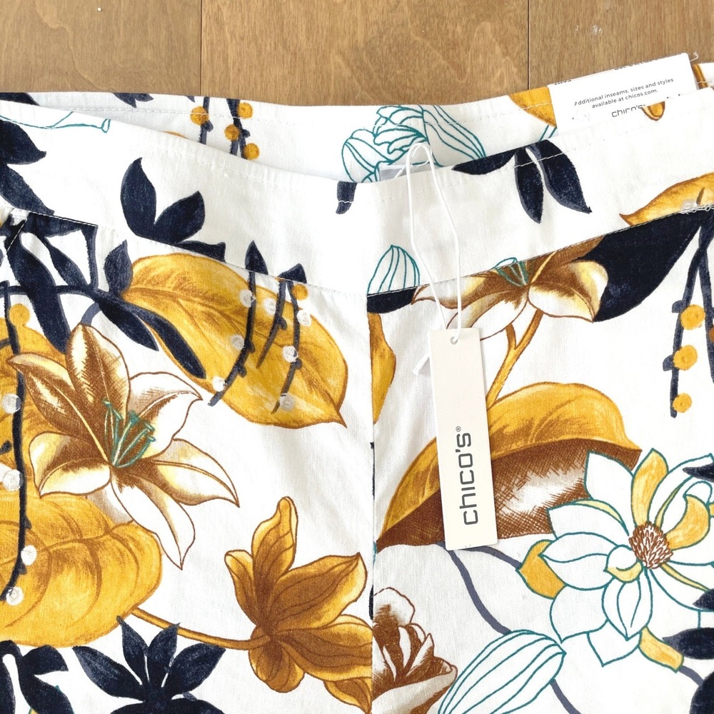 Chico's Tropic Garden Floral Stretch Linen Wide Leg Pull On Pants Size 3R 16R - Picture 11 of 16